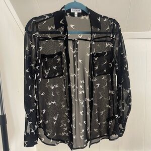 Sheer bird print blouse